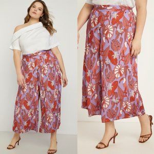 Eloquii Tropical Palazzo Pull on Wide Leg Crop Pants Size 20